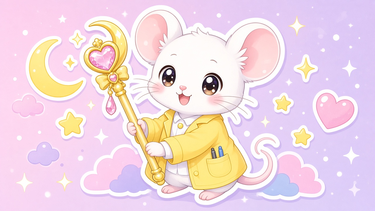 Wand Mouse — casts “moon prism” on dusty shelves · dust remains unimpressed