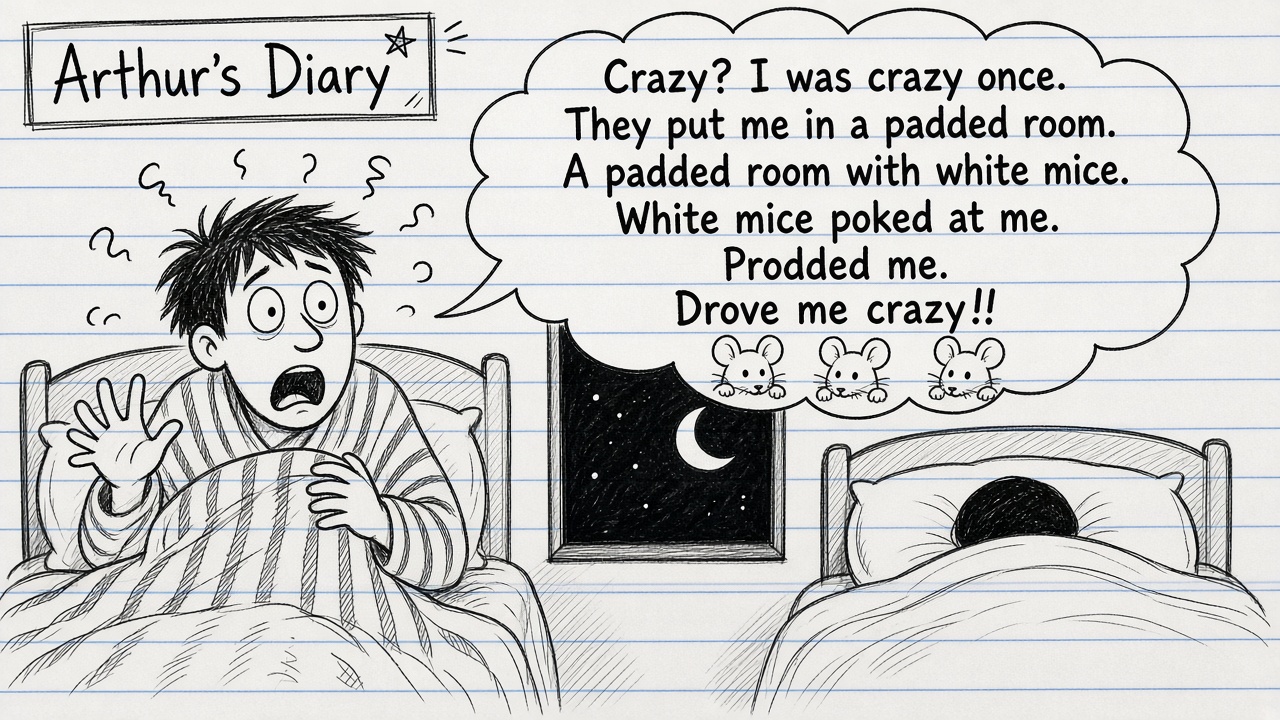 Arthur's Diary comic: padded room with white mice